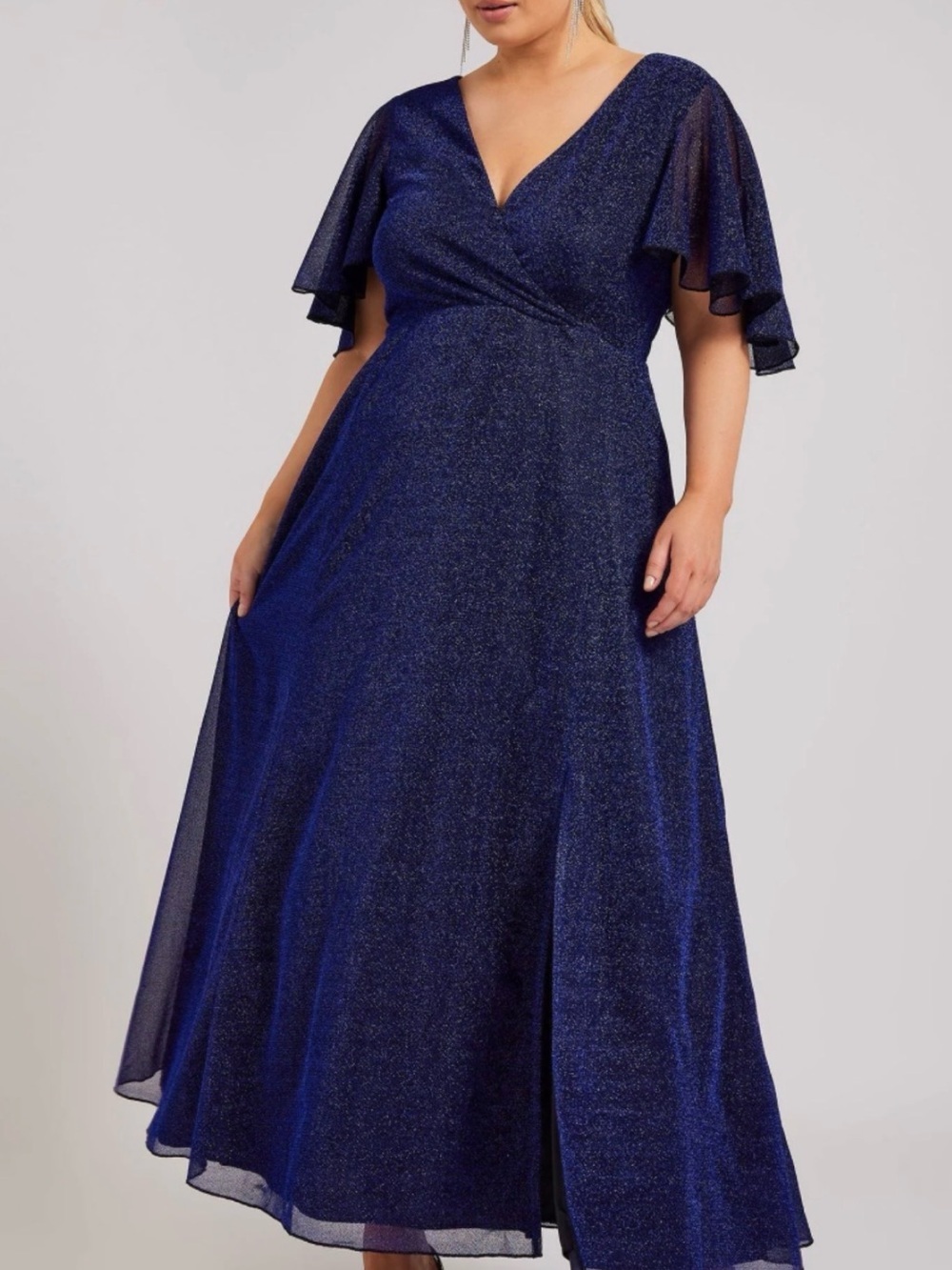 J. Taylor Royal Sparkle Faux Wrap-Style Cocktail Dress Midnight Glamour
